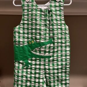 Kelly’s kids green gingham alligator shortall